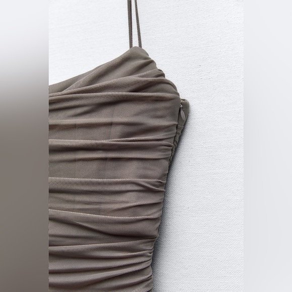 Zara NWT Tulle draped midi ruched spaghetti strap corset dress - Picture 6 of 8